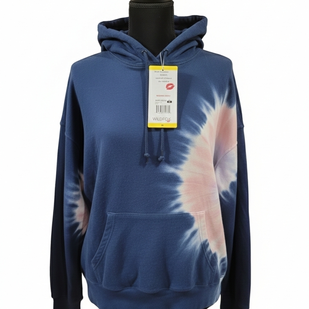 NWT Wildfox Tie Dye Hoodie Sweatshirt Medium Blue Pink Pullover
